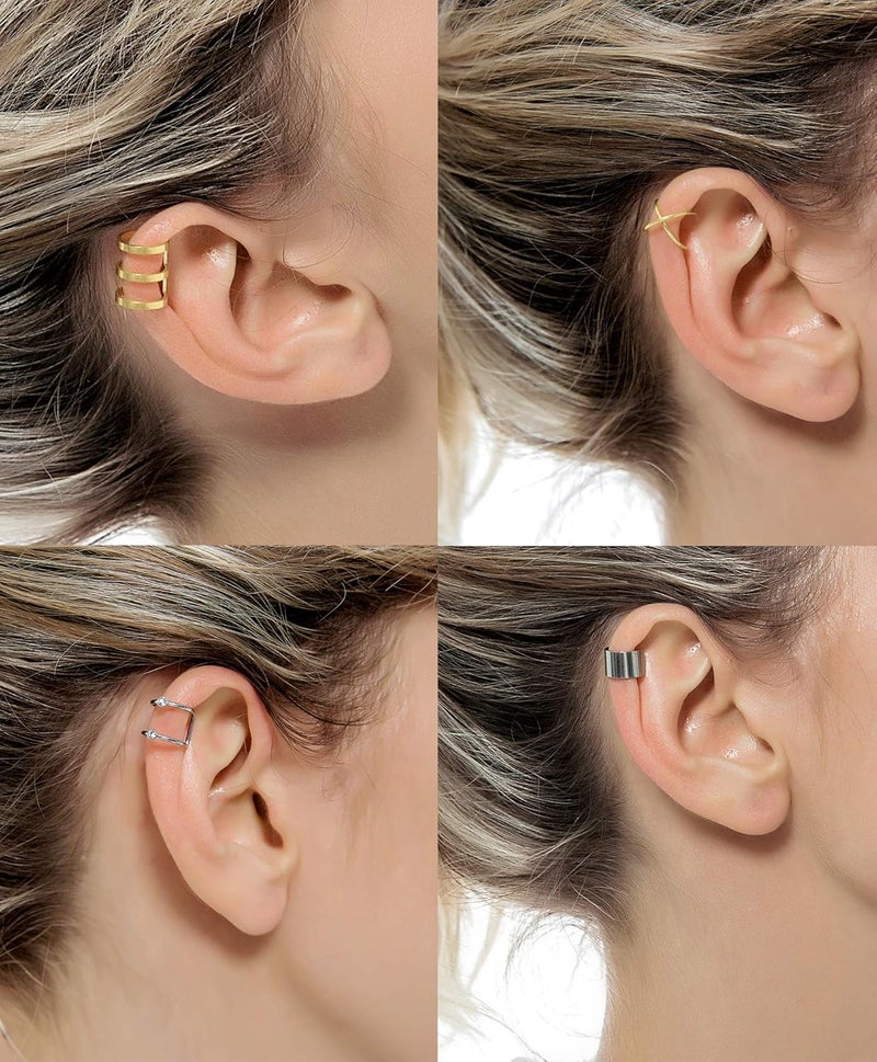 Tornito 4-10 Pairs Stainless Steel Ear Cuff Helix Cartilage Clip On Wrap Earrings Fake Nose Ring Non-Piercing Adjustable - Image 2